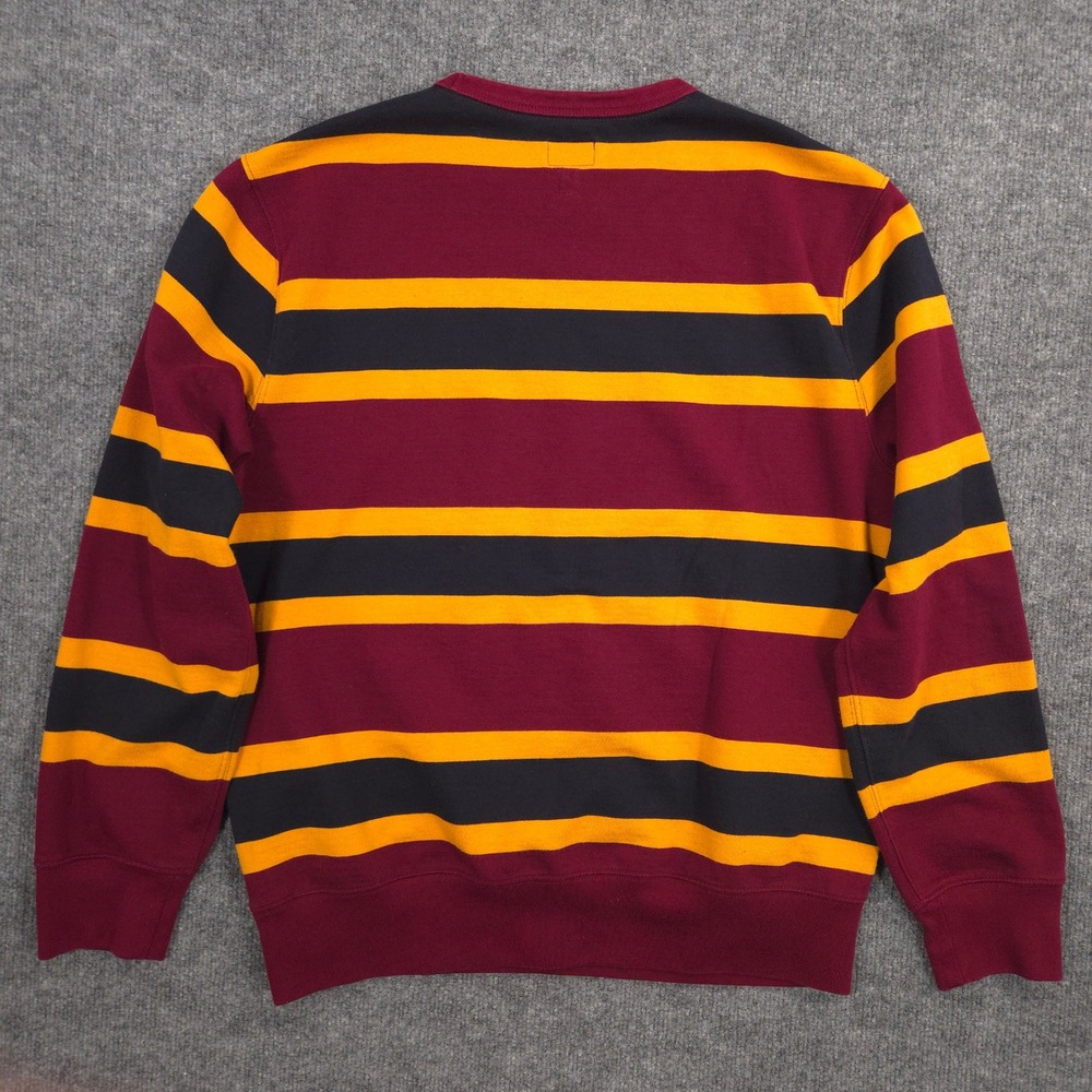 J Crew Vintage Fleece Sweatshirt Mens Large Burgundy Striped Crewneck Pullover - Picture 3 of 8